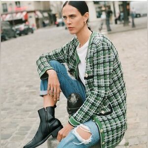 Mango MNG Cotton Tweed Cardigan with gold buttons. Size M. NWT